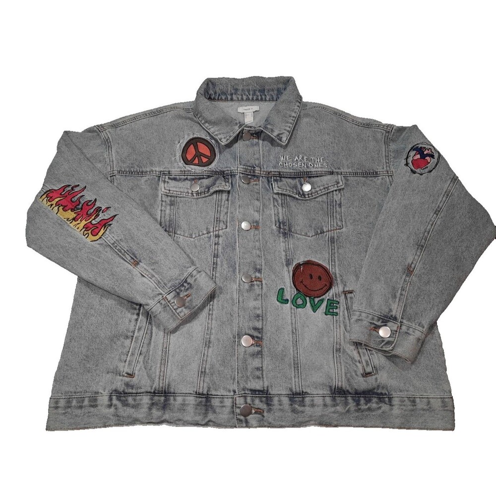 Forever 21 Patchwork denim jean jacket size 1x woman's Ron Bass 1984